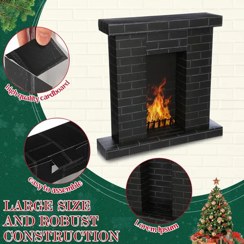 Miniatura 5 de AmazingSpark Chimenea de cartón navideño 3D falso 35.5 x 31.5 x 8 pulgadas, chimenea corrugada con accesorios de fotos de fuego, soporte de cartón