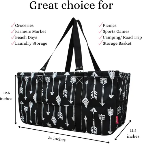 Miniatura 4 de NGIL Bolsa de comestibles reutilizable extra grande plegable de gran tamaño para comestibles, almacenamiento, picnic, playa, Flecha-negro