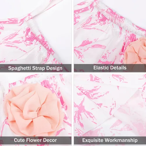 Miniatura 9 de LittleSpring Conjunto de verano para niñas con camiseta sin mangas y pantalones cortos florales