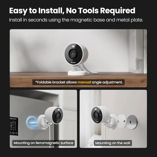 Miniatura 2 de Kiwibit Cámara de seguridad 2K interior/exterior, cámara para mascotas, monitor de bebé, montaje magnético, detección de IA, visión nocturna a Blanco