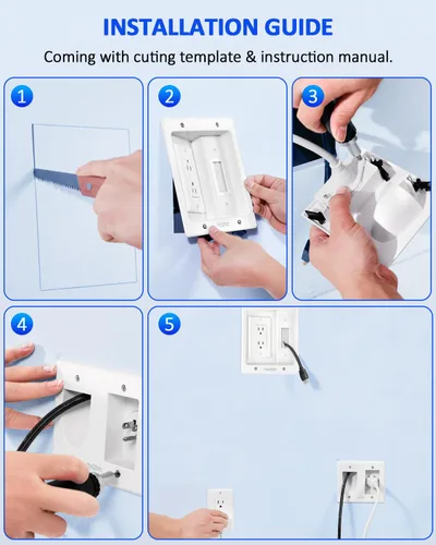 Miniatura 7 de in Kit de organización de cables de pared para TV, toma de corriente empotrada con kit de pared para cable de TV, ocultador de cables para TV