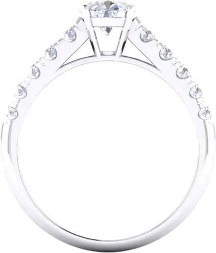 Miniatura 4 de Anillo de compromiso de diamantes redondos creados en laboratorio con certificación IGI de 0.50-3.0 quilates con piedra lateral en oro blanco de 14