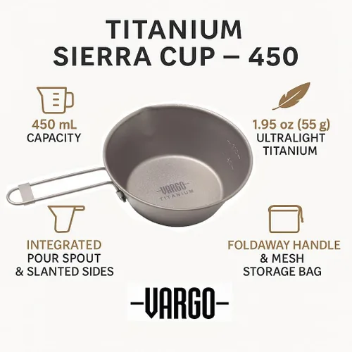 Miniatura 4 de Vargo Outdoors Titanium Sierra Cup 450 - Taza ultraligera y duradera para acampar y mochilero