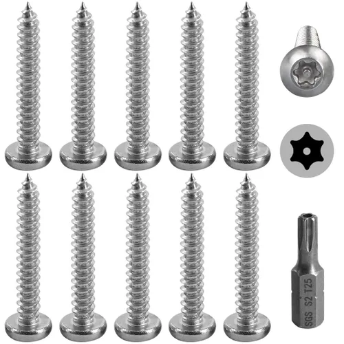 Miniatura 9 de Hilitchi 50 unidades #10 x 1-1/2" cabeza de botón de acero inoxidable Torx Tornillos de chapa de metal de seguridad Tornillos plateados antirrobo a