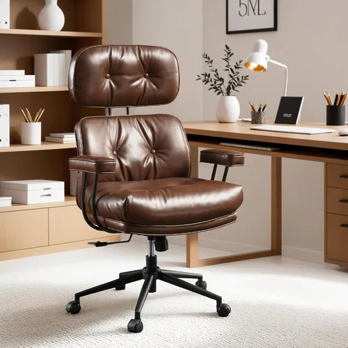 Miniatura 28 de ovios Silla de oficina ergonómica, sillas ejecutivas de piel sintética con respaldo alto y cojín grueso, cómodo sillón giratorio moderno de mediados