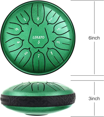 Miniatura 4 de LEKATO Tambor de lluvia para exteriores, tambor de lengüeta de acero de 6 pulgadas, 11 notas, carillón de lluvia de percusión para meditación, yoga