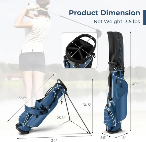 Miniatura 3 de Bolsa de golf portátil para palos de golf con 4 divisores de direcciones, 4 bolsillos, correas de hombro ajustables, bolsa de golf para lápices