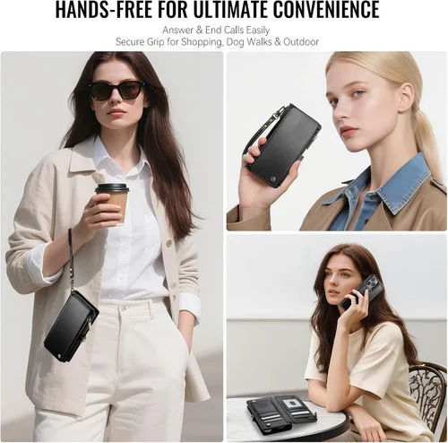 Miniatura 6 de Defencase Funda magnética para iPhone 13 Pro compatible con Magsafe con bloqueo RFID, correa de cremallera y tarjetero para mujer, funda de piel