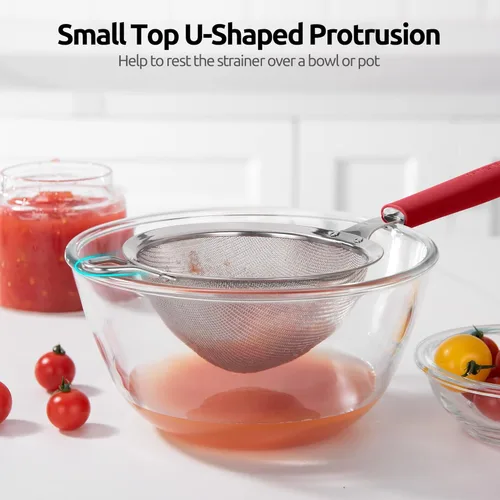 Miniatura 8 de Colador de malla de acero inoxidable 18/8: U-Taste de 14 cm de malla fina para cocina, colador de alimentos con mango de silicona remachado y (4)