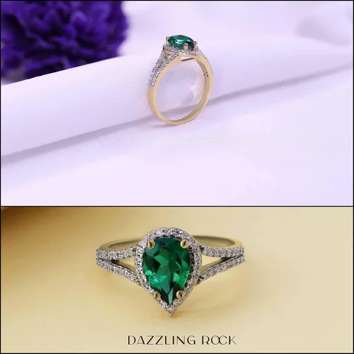 Miniatura 42 de Dazzlingrock Collection Anillo de compromiso con forma de lágrima y diamante blanco natural redondo de 0.45 quilates con halo de diamantes blancos