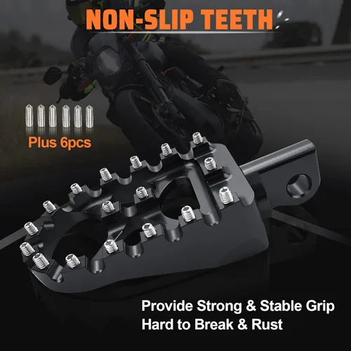 Miniatura 5 de Estacas de pie anchas y gruesas CNC StarknightMT con giro de 360° estilo MX Chopper Bobber compatibles con Dyna Fatboy Sportster Iron 883 (Negro)