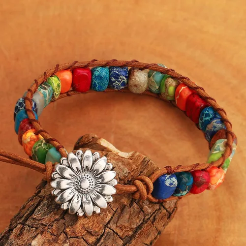 Miniatura 4 de Sedmart Pulseras de piedra hechas a mano para mujeres con piedras hippie de cuero, pulsera de cuentas curativas para mujeres y hombres