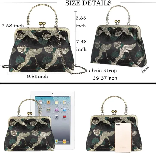Miniatura 102 de Bolso floral con asa superior, bolso de noche Kiss Lock para mujer, bolso vintage
