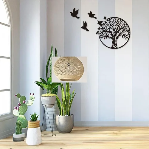 Miniatura 3 de 40cm Metal Tree of Life Wall Art - 3 Flying Birds Wall Sculpture - Indoor and Outdoor Home Bedroom Decorations, Modern Round Wall Decor,Black