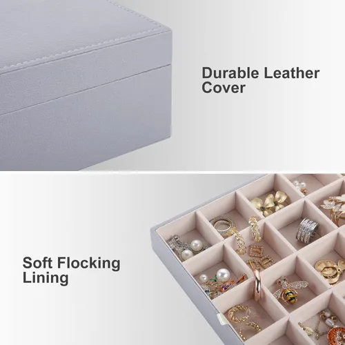 Miniatura 4 de homing Caja organizadora de aretes con 50 ranuras con 8 ganchos para collares regalos de cumpleaños y Navidad 2 bandejas clásicas de piel sintética