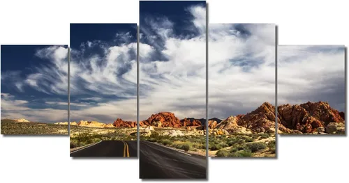 Miniatura 50 de TUMOVO Lienzo decorativo para pared de sala de estar, 5 paneles de naturaleza, Alaska, Estados Unidos, autopista alrededor de montañas, paisaje
