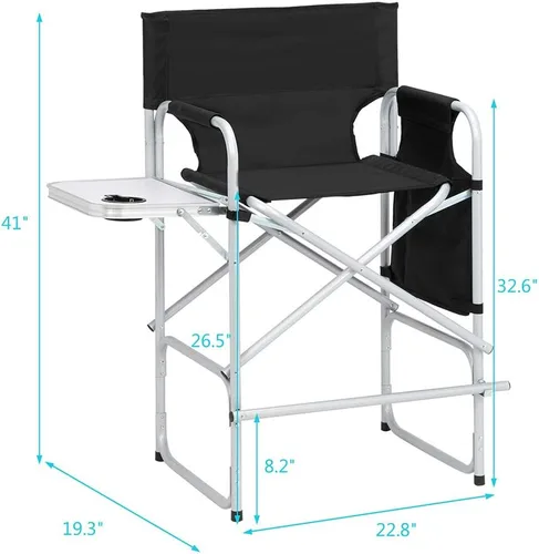 Miniatura 2 de Vasitelan Silla plegable alta para directores con bolsa de almacenamiento para mesa auxiliar, altura de barra portátil para maquilladores, marco