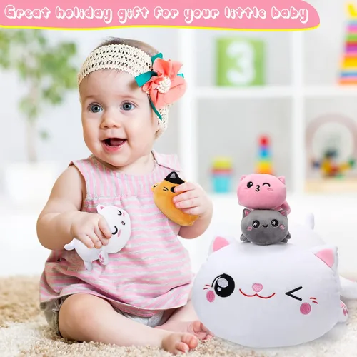 Miniatura 6 de Libima 5 piezas de animales de peluche de gato de Navidad con bebés dentro del vientre, 1 gato de peluche mamá con 4 gatitos juguetes de peluche