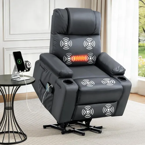 Miniatura 14 de Silla Reclinable con Elevación Eléctrica para Personas Mayores con Calor y Masaje, Sillón Reclinable de Cuero PU Eléctrico Ajustable 160° con Marrón