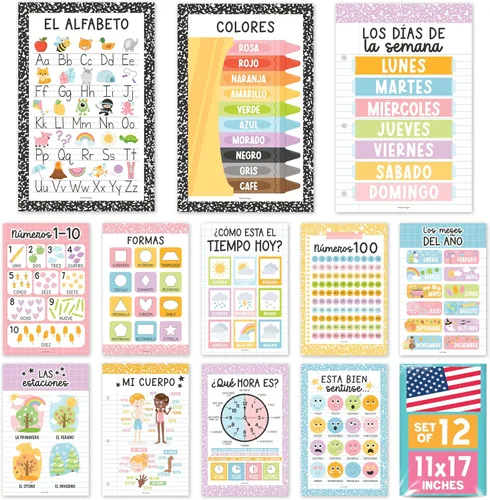 Miniatura 11 de Hadley Designs Carteles de español para el aula – 12 carteles educativos bilingües para decoraciones de aula de español imprescindibles, calendario