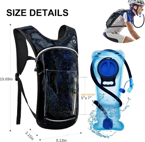 Miniatura 6 de Mochila de hidratación, mochila de agua con vejiga de agua de 2 L, paquete de hidratación esencial para festivales y rave, aislamiento ligero