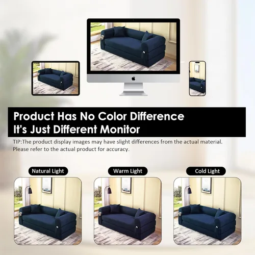 Miniatura 9 de Sofá cama convertible de 80", sofá plegable extraíble de pana 3 en 1 con almohadas, sofá moderno sin ensamblaje sin estructura con compresión