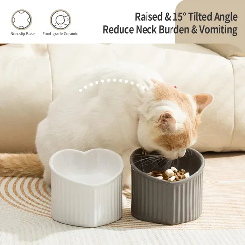 Miniatura 4 de Tazón inclinado elevado de 5.5 pulgadas, cuenco elevado de cerámica para gatos, con forma de corazón de amor, plato inclinado para alimentación