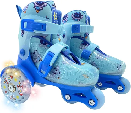 HS Patines ajustables para niñas y niños, divertidas ruedas iluminadoras con luz, equilibrio de tipo de 3 puntos con diseño de casillero de ruedas