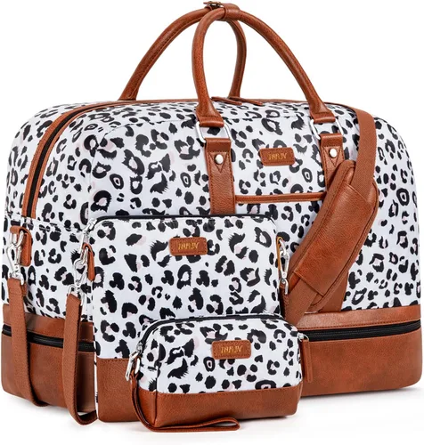 Miniatura 104 de IBFUN Bolsas de fin de semana para mujer, bolsa grande de lona para viaje, bolsa de viaje con compartimento para zapatos, 21 pulgadas, juego de 3