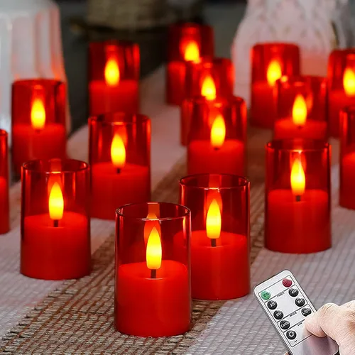 Miniatura 13 de Velas sin llama pequeñas de luz LED para té, votiva acrílica operada a batería 1.7" x 2.5" con control remoto y temporizador, paquete de 8 velas