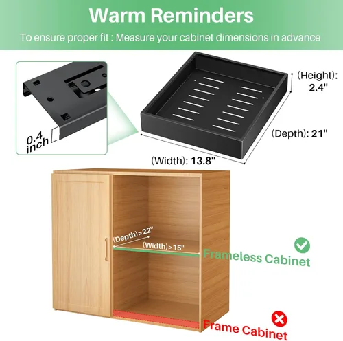 Miniatura 2 de Organizador de gabinete extraíble, 21 pulgadas de profundidad, cajones deslizantes de extensión completa para armarios de cocina con nano adhesivo