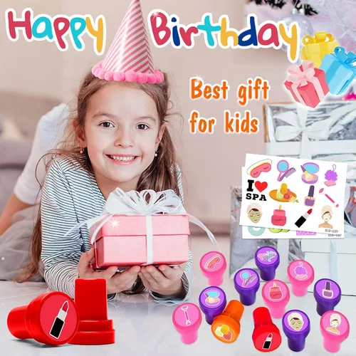 Miniatura 7 de 36 recuerdos de fiesta de spa, 24 tatuajes temporales y 12 sellos, ideal para fiestas de pijamas, decoración de tarjetas de cumpleaños, suministros