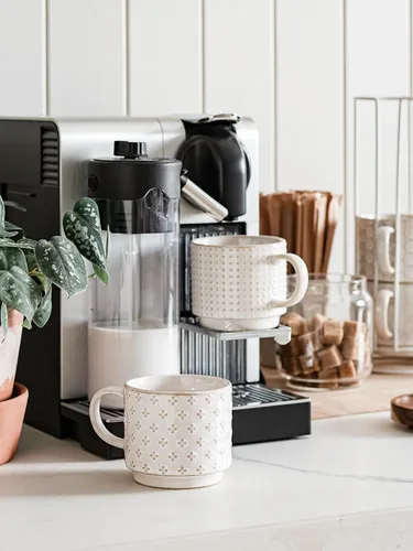 Miniatura 2 de LE TAUCI Juego de tazas de café apilables con soporte, tazas de espresso de cerámica para Au Lait, capuchino, café con leche, café, moca, té