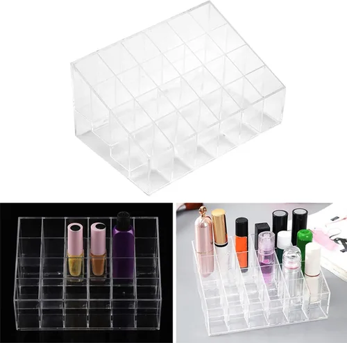 Miniatura 7 de Haofy 24 rejillas transparentes para lápiz labial, organizador de maquillaje y cosméticos, caja de almacenamiento de maquillaje, esmalte de uñas