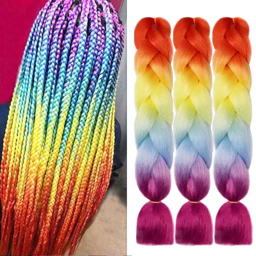 Miniatura 19 de Cabello trenzado de fibra sintética, tamaño jumbo, extensiones de cabello Kanekalon suave, color negro, (24 pulgadas, 3 piezas)