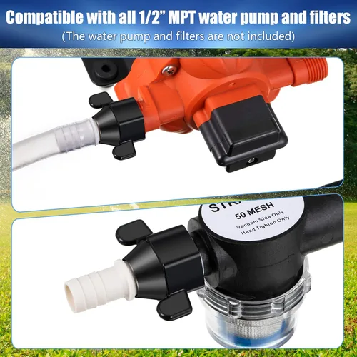 Miniatura 4 de Dreyoo 1/2 Pulgada x 14 NPT Codo de estría y adaptador giratorio recto para bomba de agua de autocaravana con cinta de sello roscado, rosca hembra