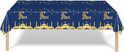 Miniatura 4 de Eid al-Fitr - Juego de 2 manteles de plástico para mesa, para barbacoa, picnic, fiesta, mantel azul, 54 x 108 pulgadas