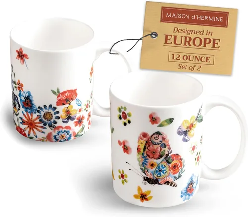 Miniatura 198 de Maison d' Hermine Taza de café con asas, tazas de porcelana fina de hueso, paquete de dos tazas de té para bebidas calientes, capuchino, latte, 015