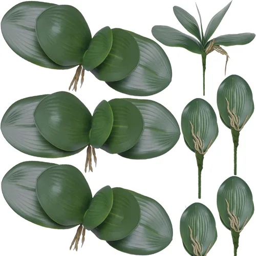 Miniatura 8 de FagusHome 10 hojas de orquídeas artificiales Phalaenopsis de 11 pulgadas, hojas de orquídeas artificiales verdes (10 unidades)