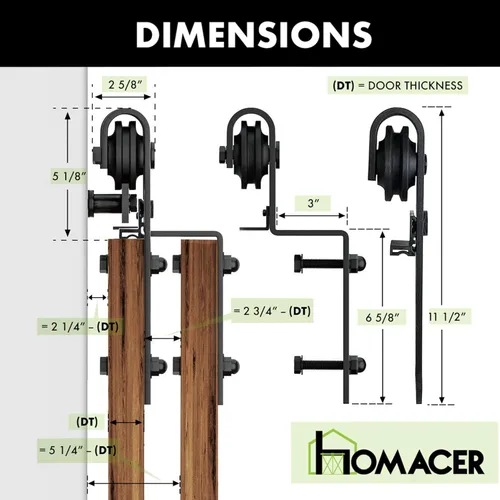 Miniatura 5 de Homacer juego de accesorios para puerta corrediza de granero, para puertas dobles/dos puertas, riel de 4 pies, diseño corredizo clásico, para Kit