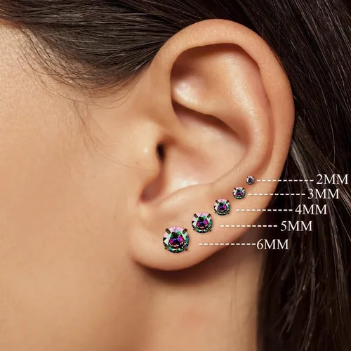Miniatura 3 de VOLUKA Aretes tipo dormilona de acero inoxidable con circonita cúbica para mujeres y hombres, hipoalergénico de acero quirúrgico 316L, titanio