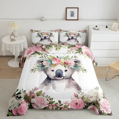 Miniatura 29 de Erosebridal Lindo juego de edredón con diseño de gatos, ropa de cama con temática de animales, edredón y juegos de ropa de cama de flores coloridas