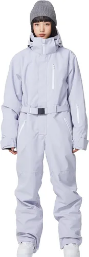 Miniatura 22 de ALSOGO Traje de esquí de una pieza para mujer, overol impermeable con aislamiento para nieve, con cinturón desmontable para deportes de nieve
