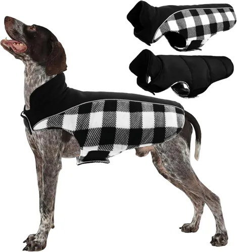 Miniatura 13 de Kuoser - Abrigo reversible para perros para climas fríos, abrigo de invierno impermeable reflejante para mascotas, abrigo para perros a cuadros