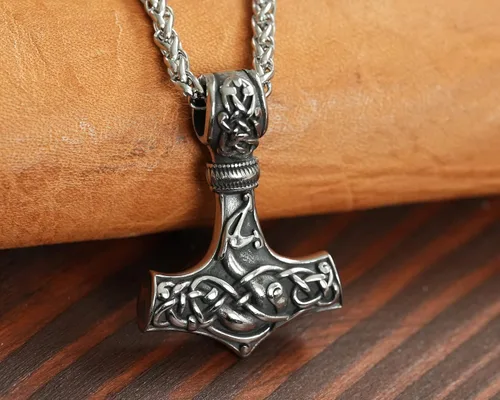 Miniatura 47 de Viking Thors Hammer Necklace Pendant - Vegvisir Aegishjalmur Helm of Awe Raven Huginn Muninn Pendant Necklace Amulet Talisman - Thor Necklace