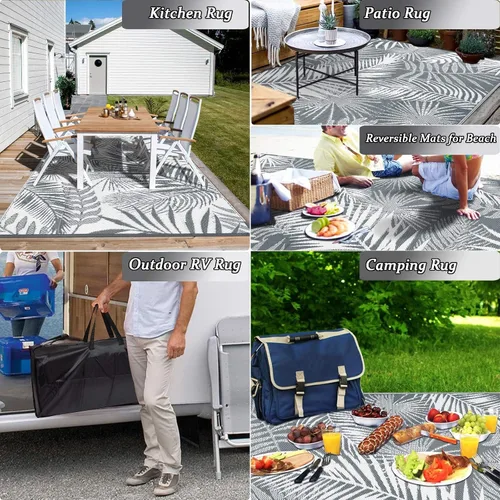 Miniatura 5 de Alfombra de Exterior de 5x7 Pies Alfombra de Paja de Plástico para Exteriores Alfombra Impermeable para Patios Limpieza Alfombra