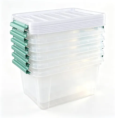 Miniatura 7 de Paquete de 6 cajas de almacenamiento de plástico transparente de 20 L, contenedores de almacenamiento con tapas