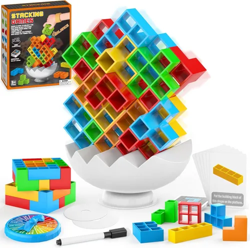 Miniatura 9 de BBnote Juego gigante XL de 48 piezas para adultos y niños, juegos de torre de mesa Tetra para fiesta de viaje familiar, juguete apilable