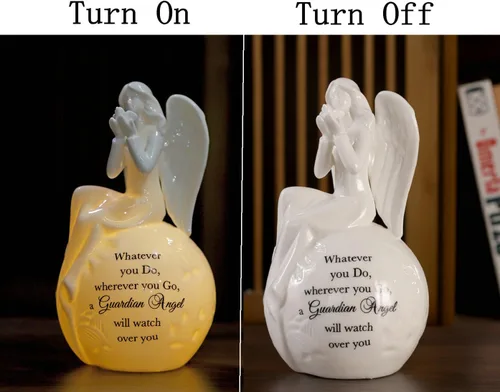 Miniatura 3 de Luz Nocturna de Cerámica Ángel Guardián – Lámpara Figurina de Ángel Orando con Mensaje Inspiracional – Regalo Conmemorativo con Luz LED