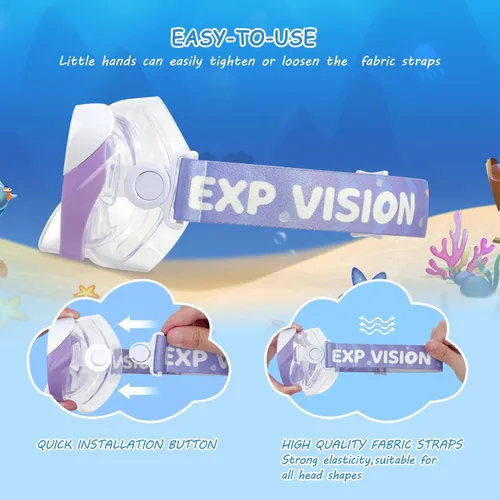 Miniatura 5 de Máscara de natación para niños, gafas de natación para niños de 180° antivaho, a prueba de fugas, con cubierta de nariz y correa de tela para edades